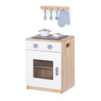 Viga Modern White Wooden Play Stove & Oven - 16mm Rubberwood Unit with Integrated Hooks