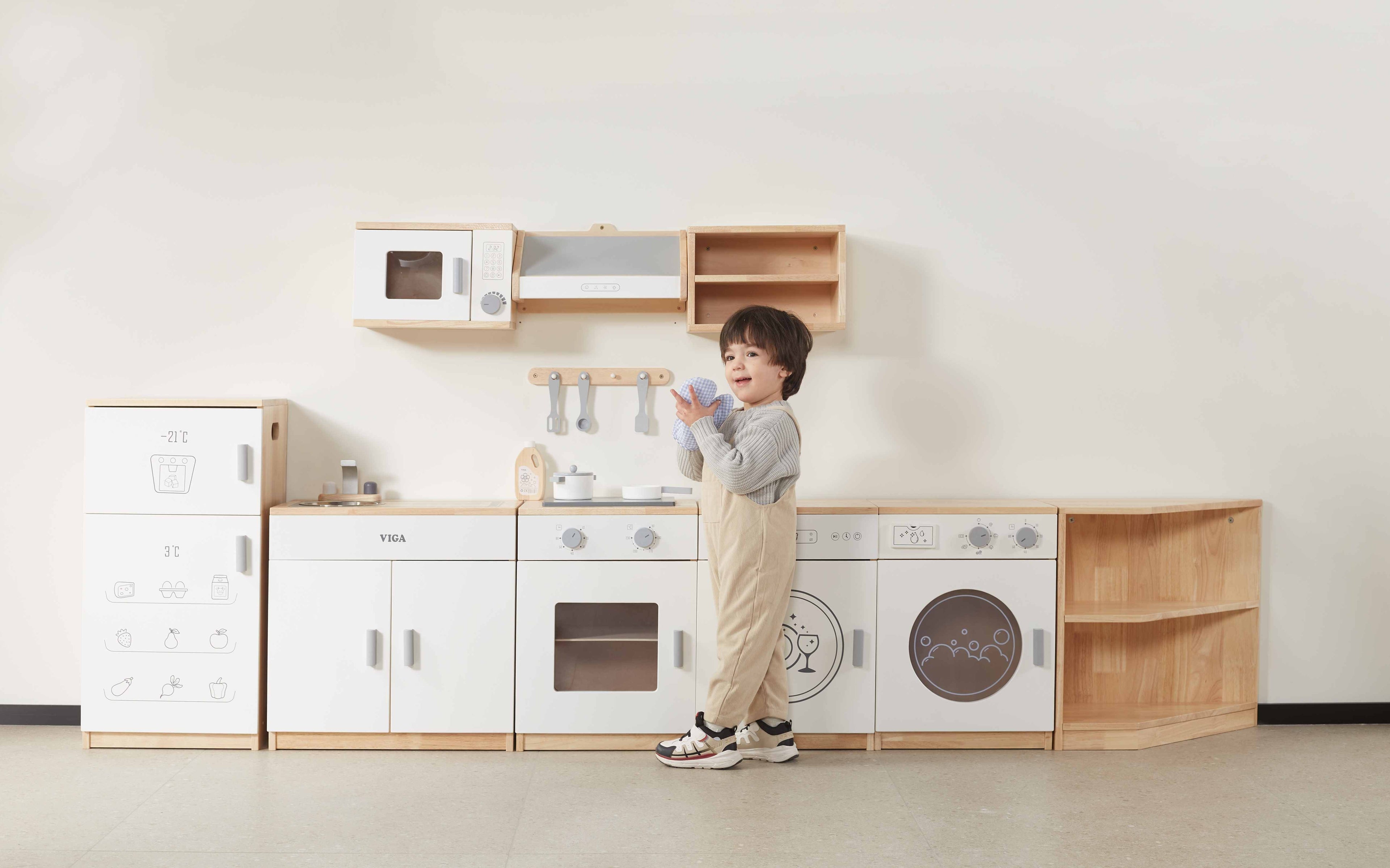 Viga Modern White Wooden Kitchen Corner Cabinet - Rubberwood Modular Pivot Unit