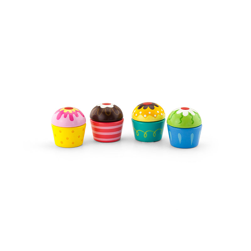 Viga 4-Piece Wooden Slicing Cupcakes Set - Montessori Velcro Dessert Toy