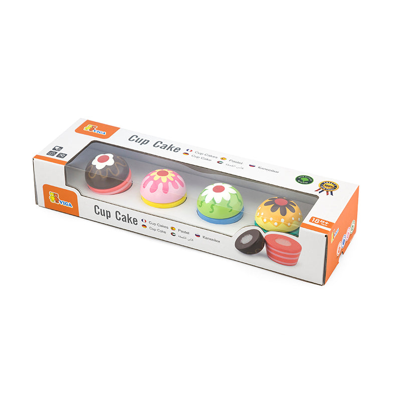 Viga 4-Piece Wooden Slicing Cupcakes Set - Montessori Velcro Dessert Toy