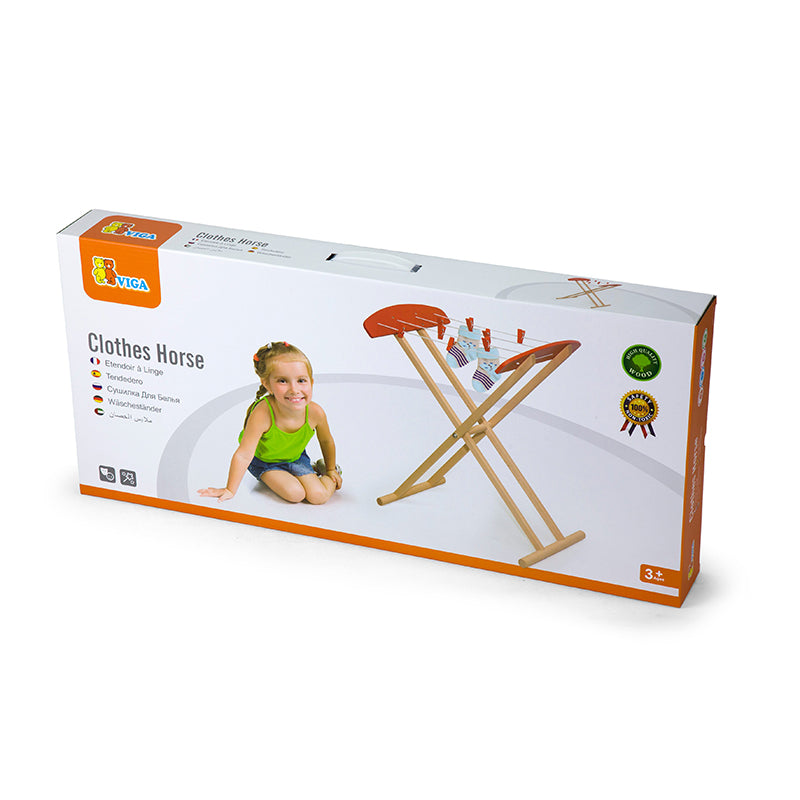 Viga Wooden Clothes Drying Rack with 8 Pegs - Montessori Practical Life Skill Toy