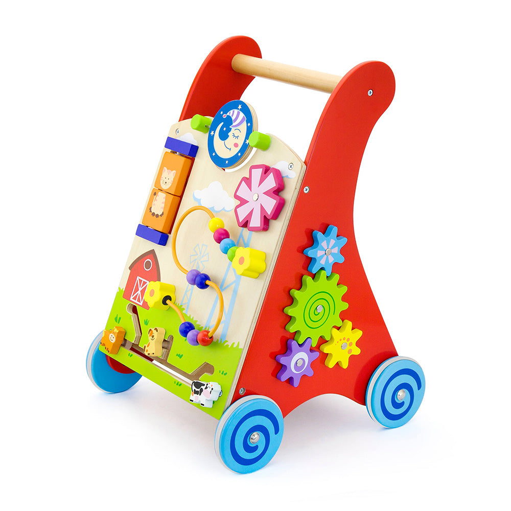 Viga Multi-Functional Red Wooden Walker - Anti-Tip DIY Activity Push Cart
