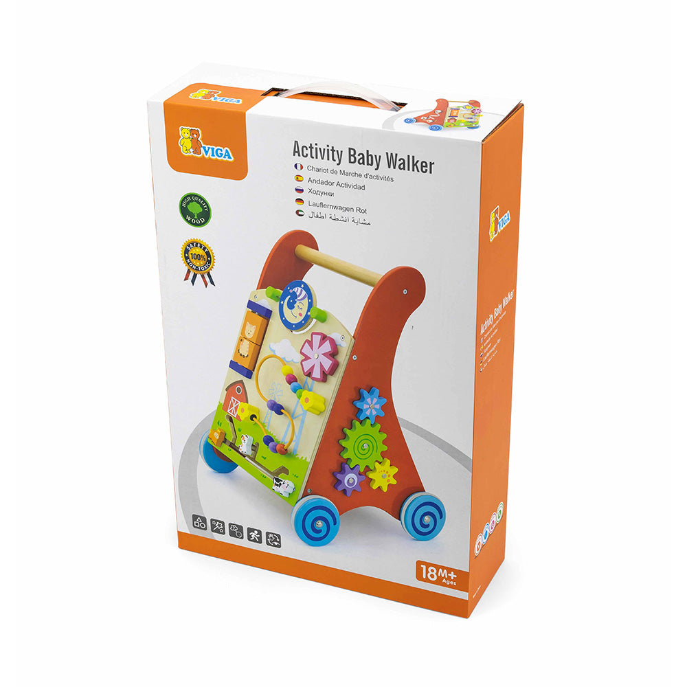 Viga Multi-Functional Red Wooden Walker - Anti-Tip DIY Activity Push Cart