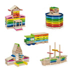 Viga 250-Piece Pine Wood Stacking Planks Set - Colorful Montessori Building Blocks