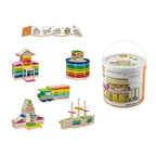 Viga 250-Piece Pine Wood Stacking Planks Set - Colorful Montessori Building Blocks