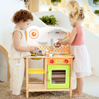 Viga Classic Wooden Play Kitchen - 10-Piece Ready-to-Assemble Activity Center
