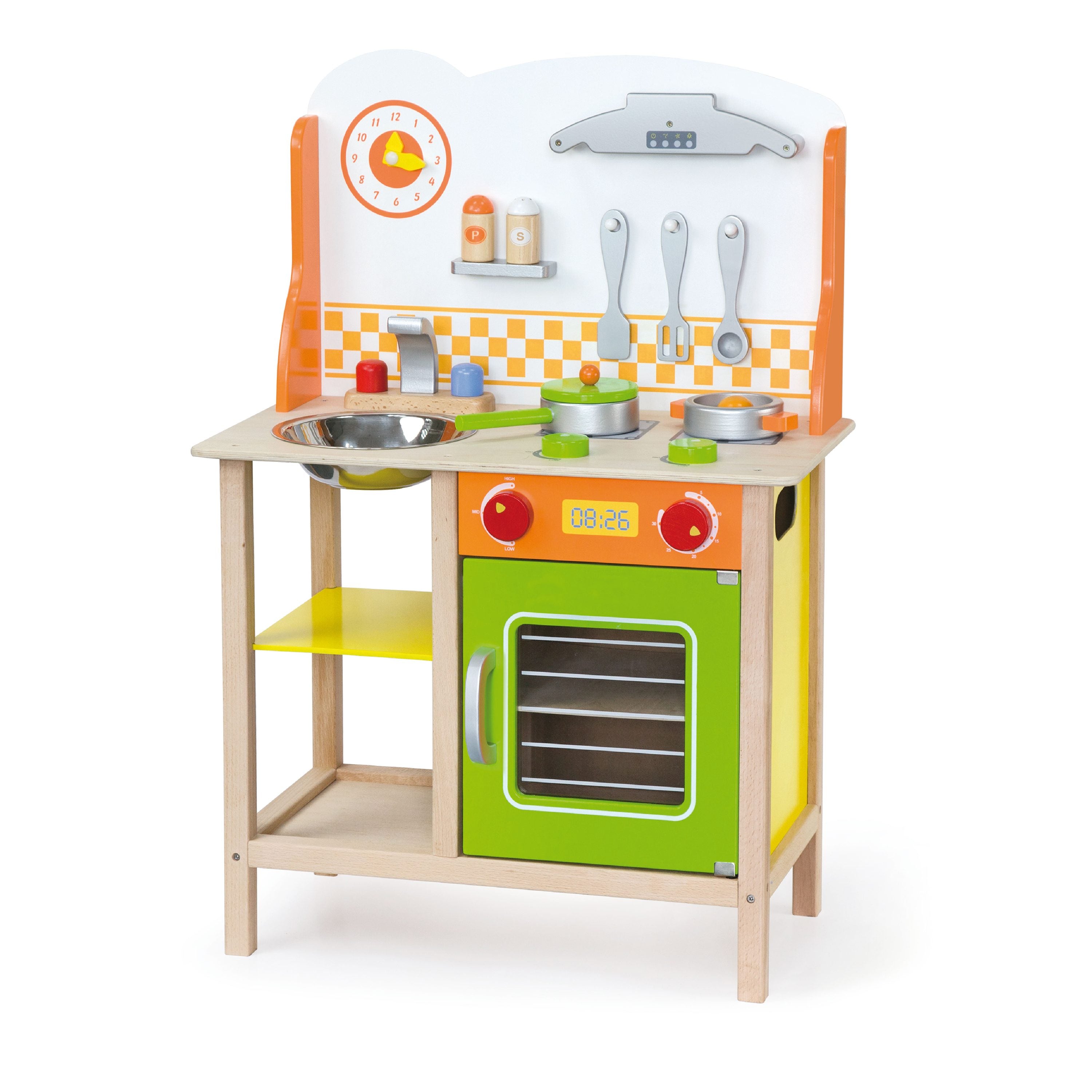Viga Classic Wooden Play Kitchen - 10-Piece Ready-to-Assemble Activity Center
