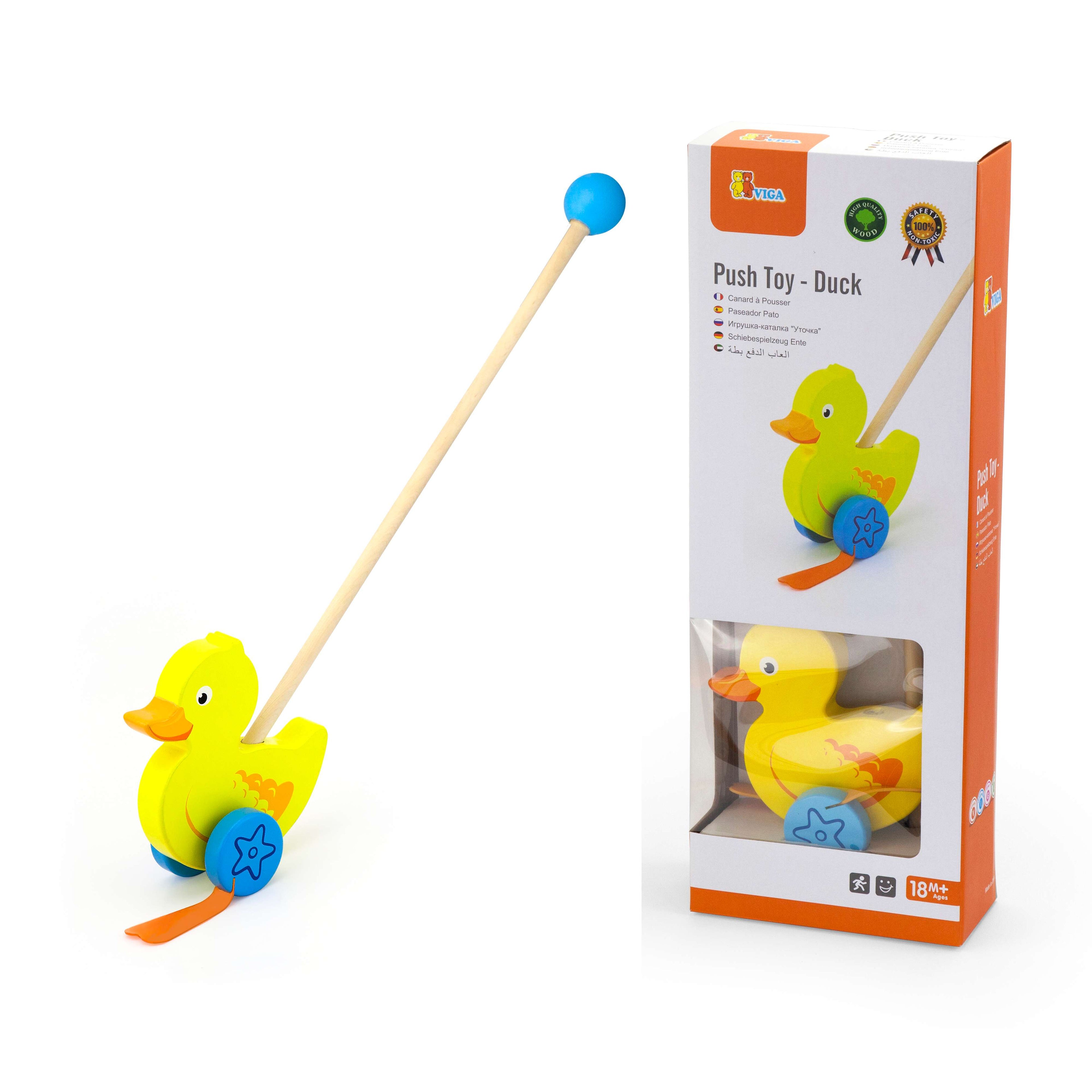 Viga Wooden Duck Push-Along Toy - Rhythmic Walking Toddler Toy with Flip-Flop Sound