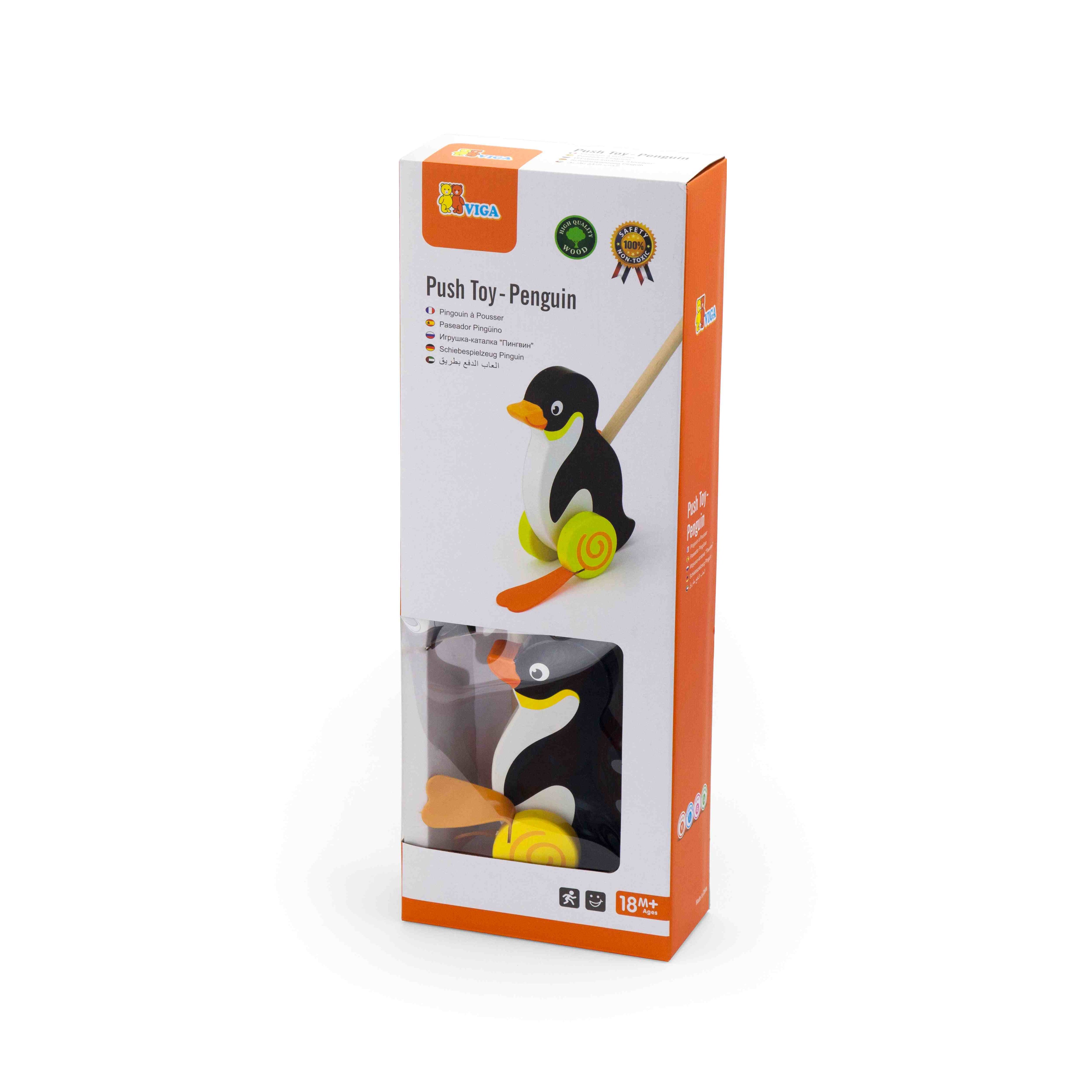 Viga Wooden Penguin Push-Along Toy - Rhythmic Waddle Walking Toy for Toddlers