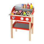 Viga Wooden Standing BBQ Grill Playset - 20-Piece Interactive Sizzling Grilling Station