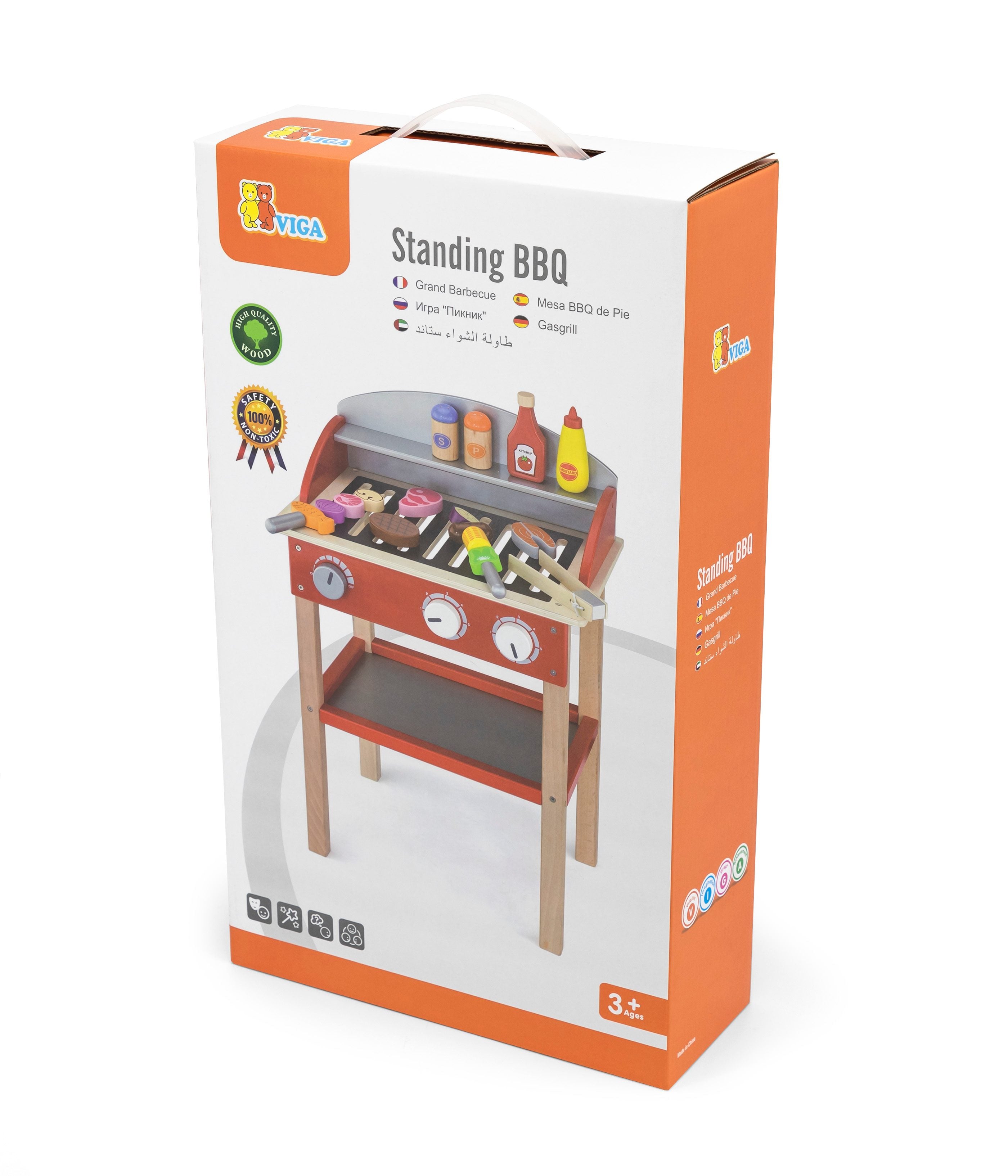 Viga Wooden Standing BBQ Grill Playset - 20-Piece Interactive Sizzling Grilling Station