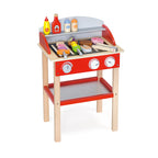 Viga Wooden Standing BBQ Grill Playset - 20-Piece Interactive Sizzling Grilling Station