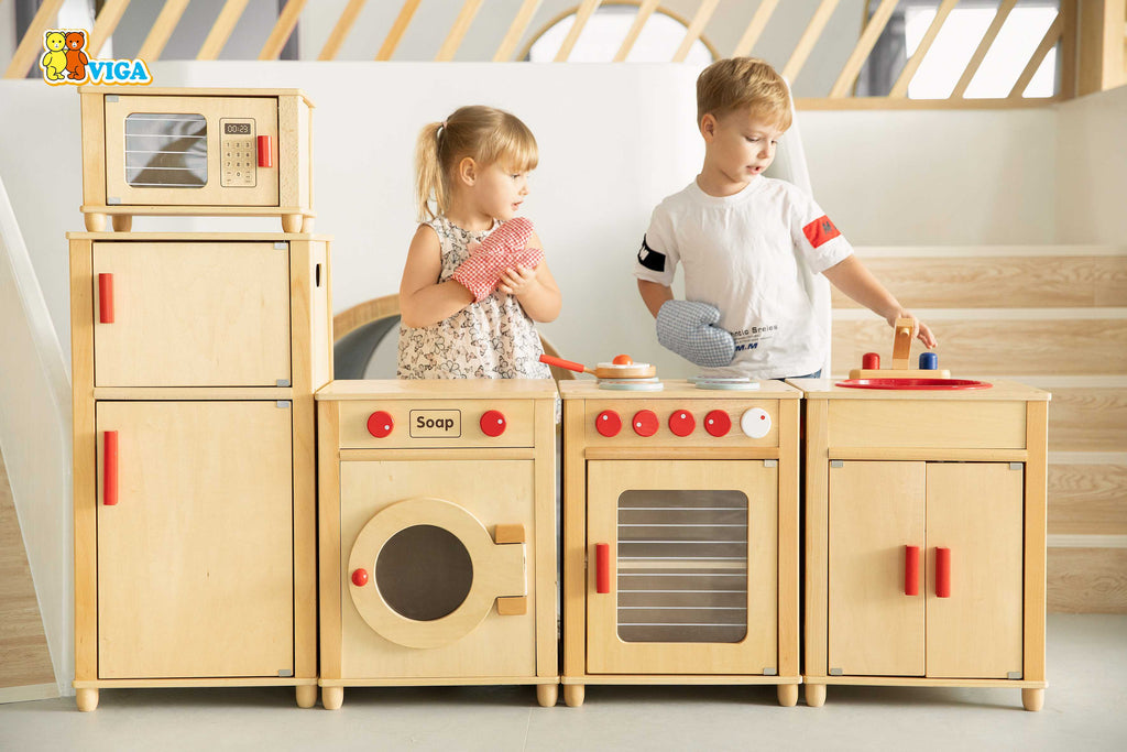 Viga 5-Piece Wooden Play Kitchen Suite - Professional Modular Montessori Furniture Set