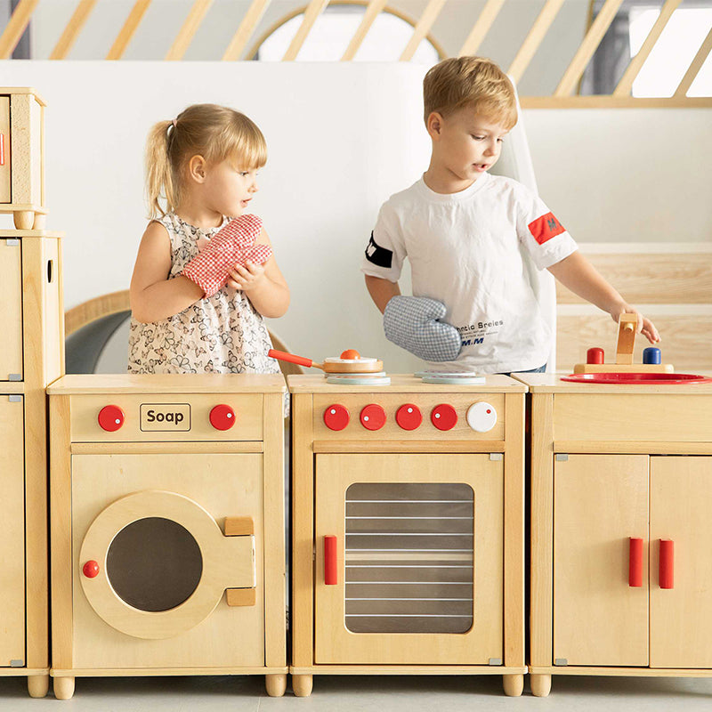 Viga 5-Piece Wooden Play Kitchen Suite - Professional Modular Montessori Furniture Set