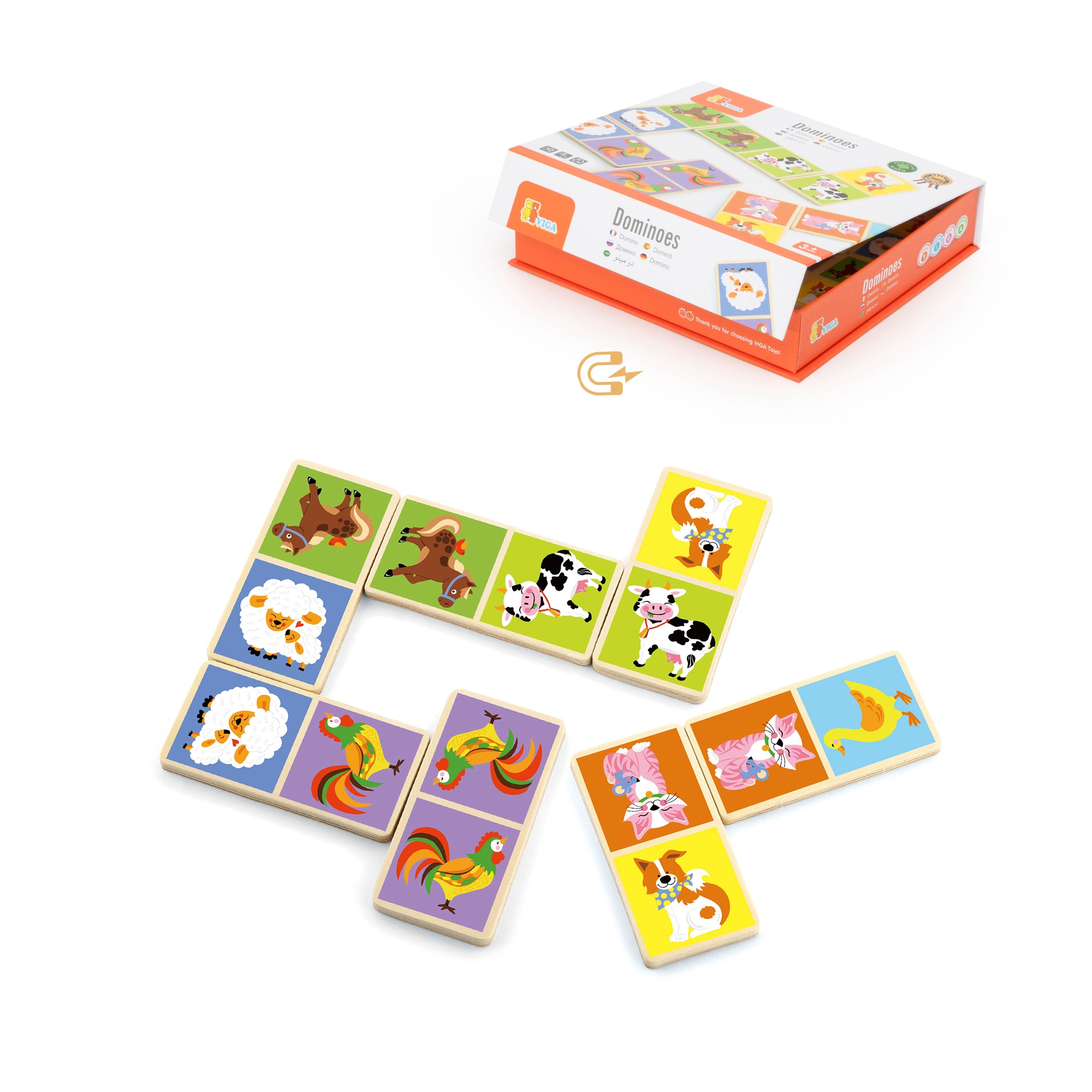 Viga Wooden Farm Animal Dominoes - 28 Piece Educational Logic & Matching Set