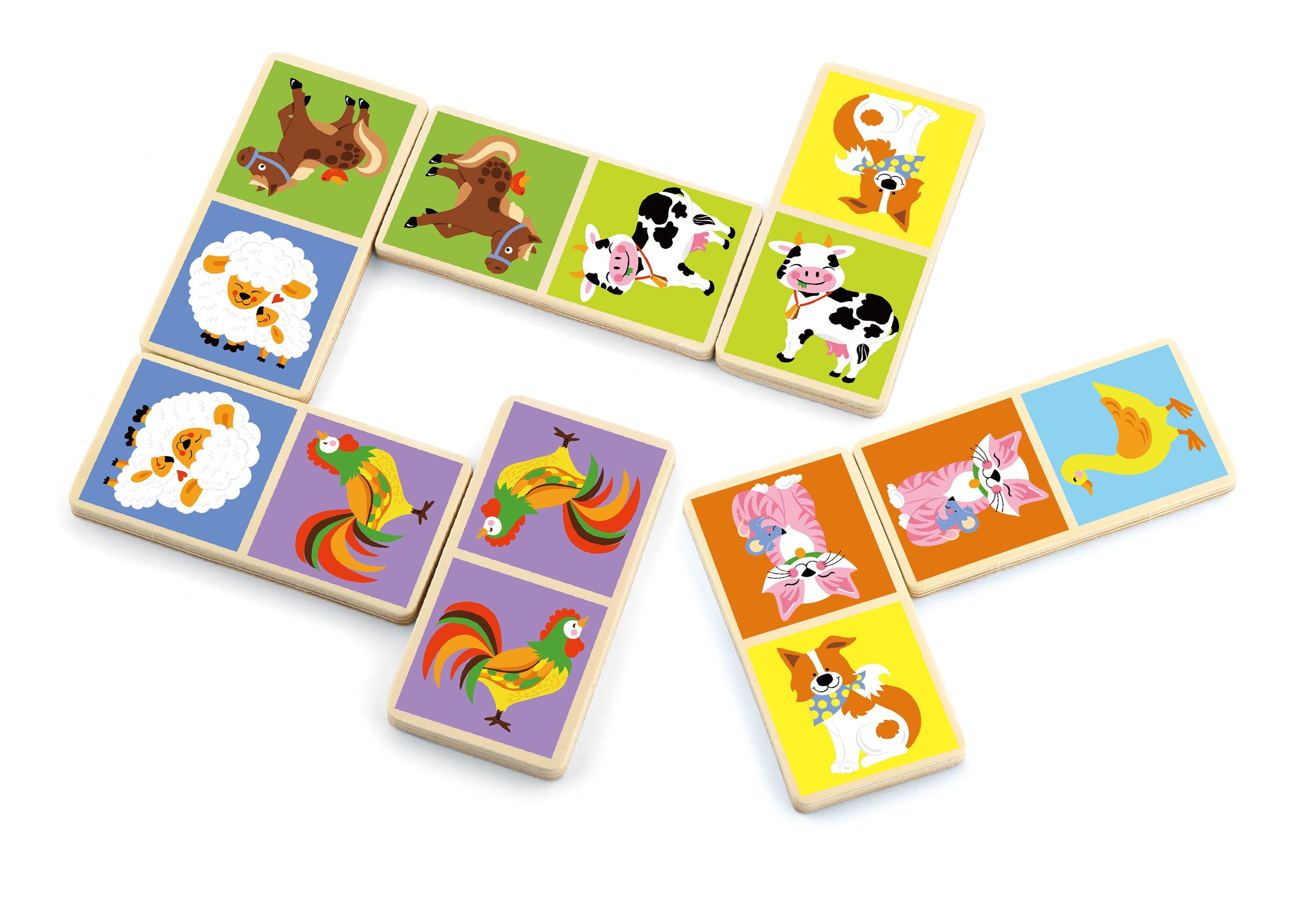 Viga Wooden Farm Animal Dominoes - 28 Piece Educational Logic & Matching Set