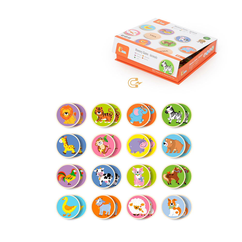 Viga Wooden Animal Memory Matching Game - 32pc Brain Training Set