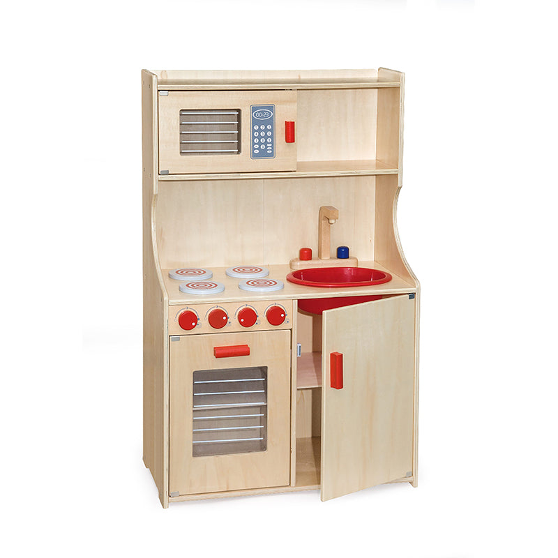 Viga Modern Natural Wooden Play Kitchen - Integrated Montessori Activity Center