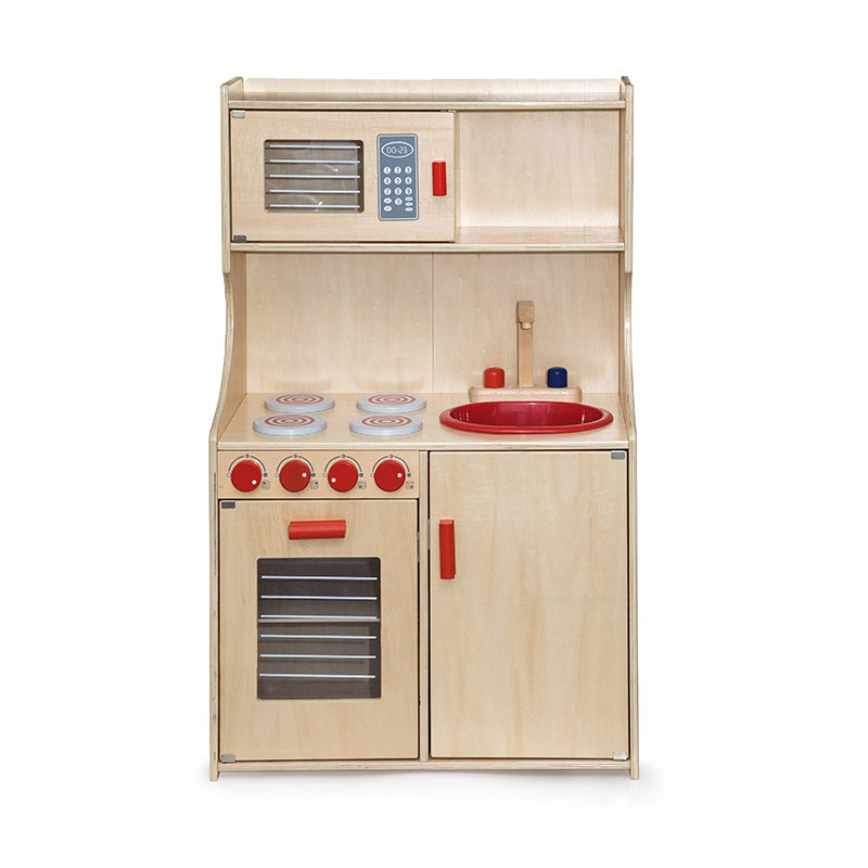 Viga Modern Natural Wooden Play Kitchen - Integrated Montessori Activity Center