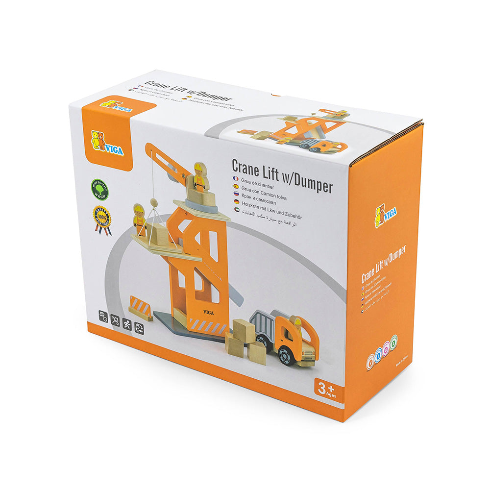 Viga Wooden Crane & Construction Vehicle Set - Montessori Engineering & Physics Play