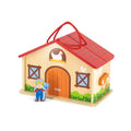 Viga Foldable Wooden Farmhouse Playset - Portable Carry Case with 6 Animals & Tractor