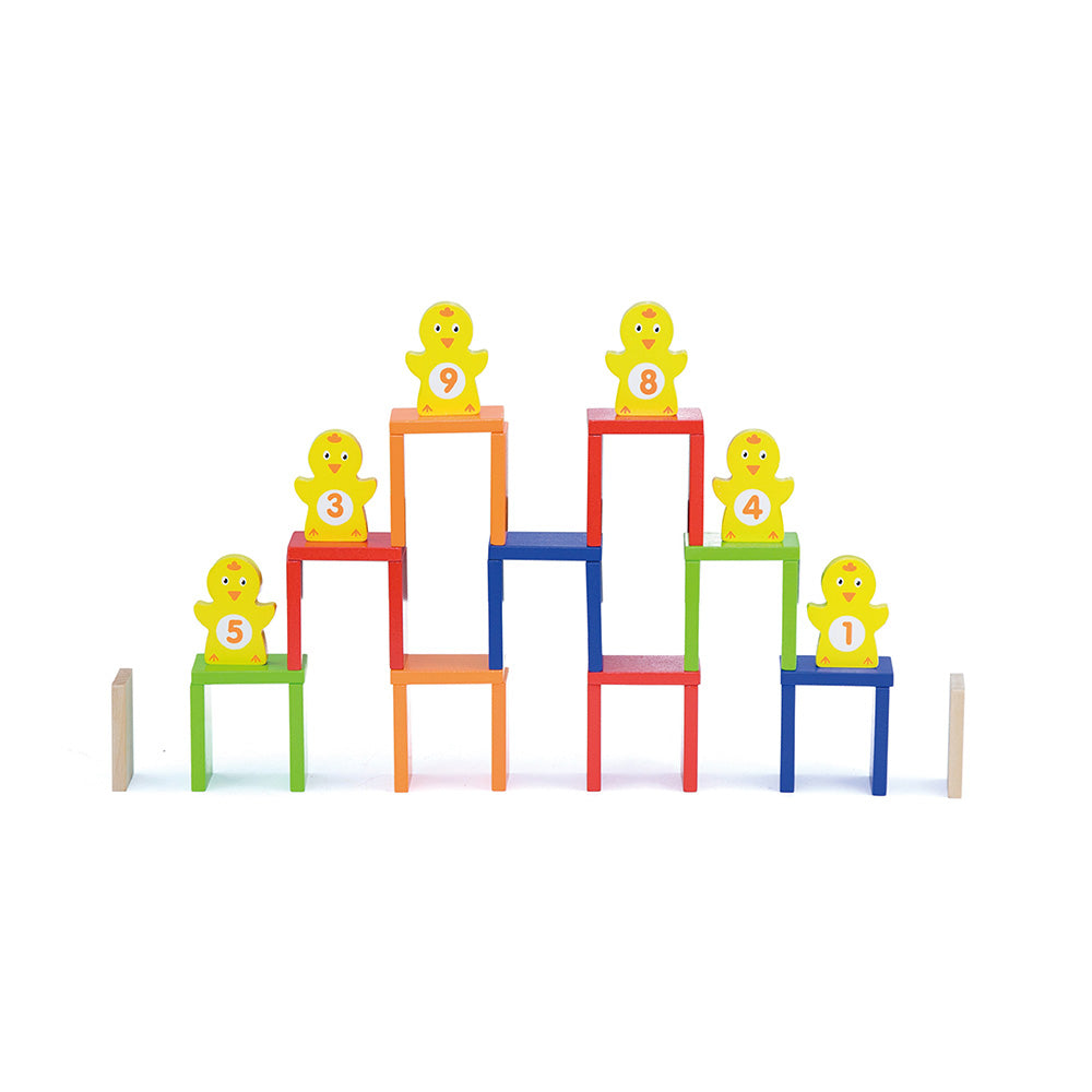 Viga 116-Piece Wooden Domino Run Set - Interactive Chain Reaction Toy with Hammer & Bell