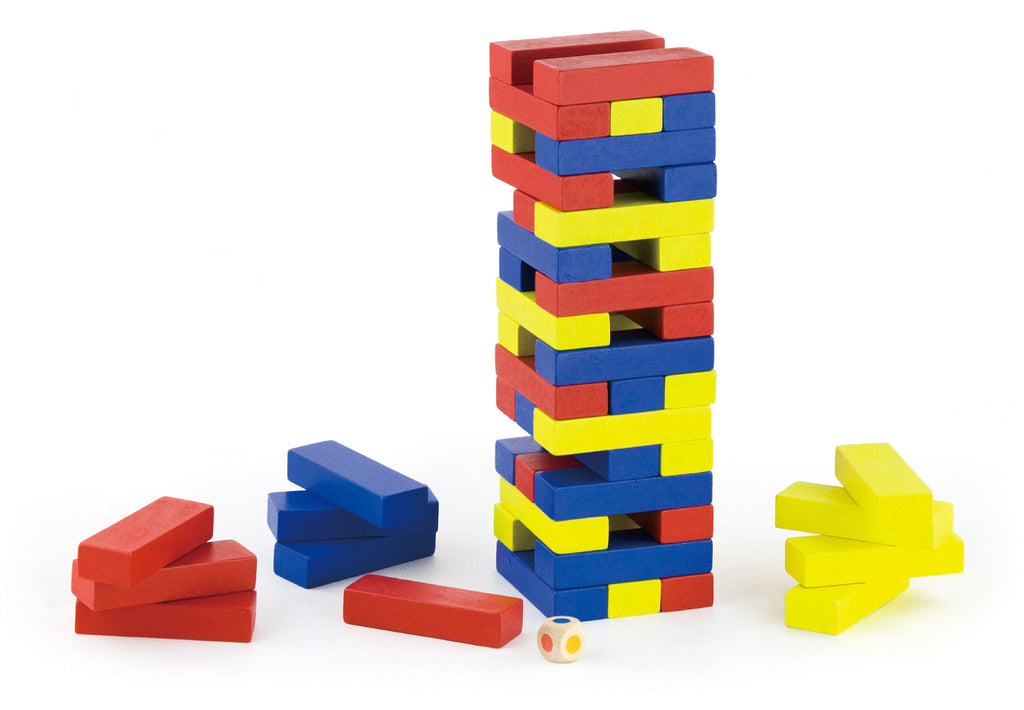 Viga Classic Wooden Tumble Tower - 49pc Color-Matching Stacking Game