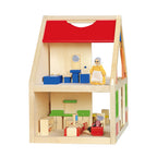 Viga Classic Wooden Dollhouse Set - Portable 2-Story Playhouse with 24-Piece Furniture & Figures
