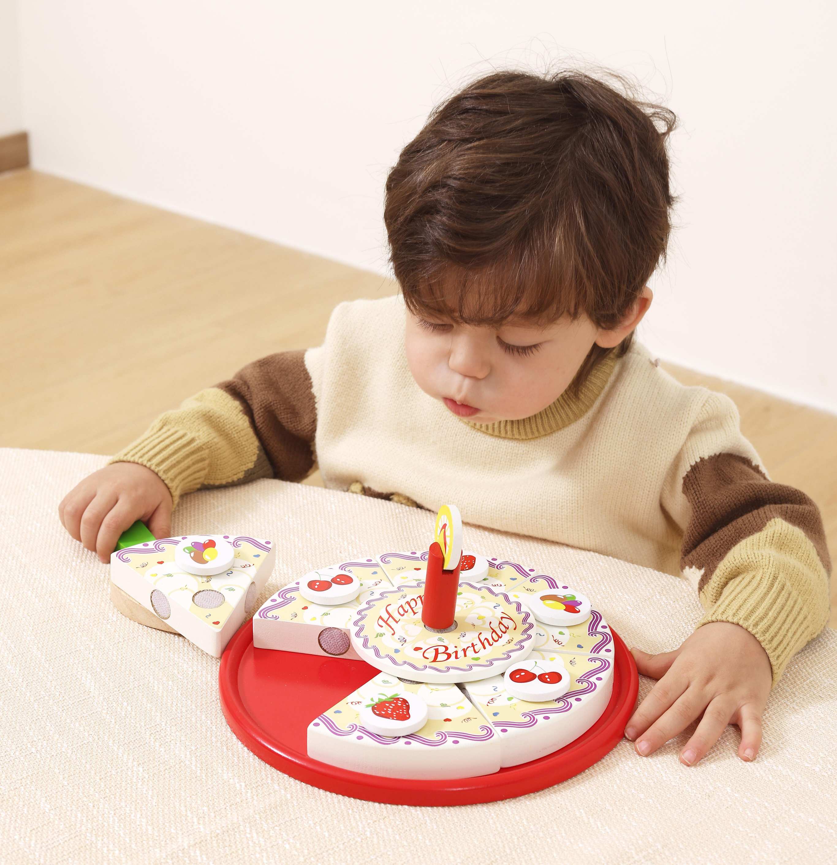 Viga Wooden Interactive Birthday Cake Set - 15-Piece Montessori Celebration Toy
