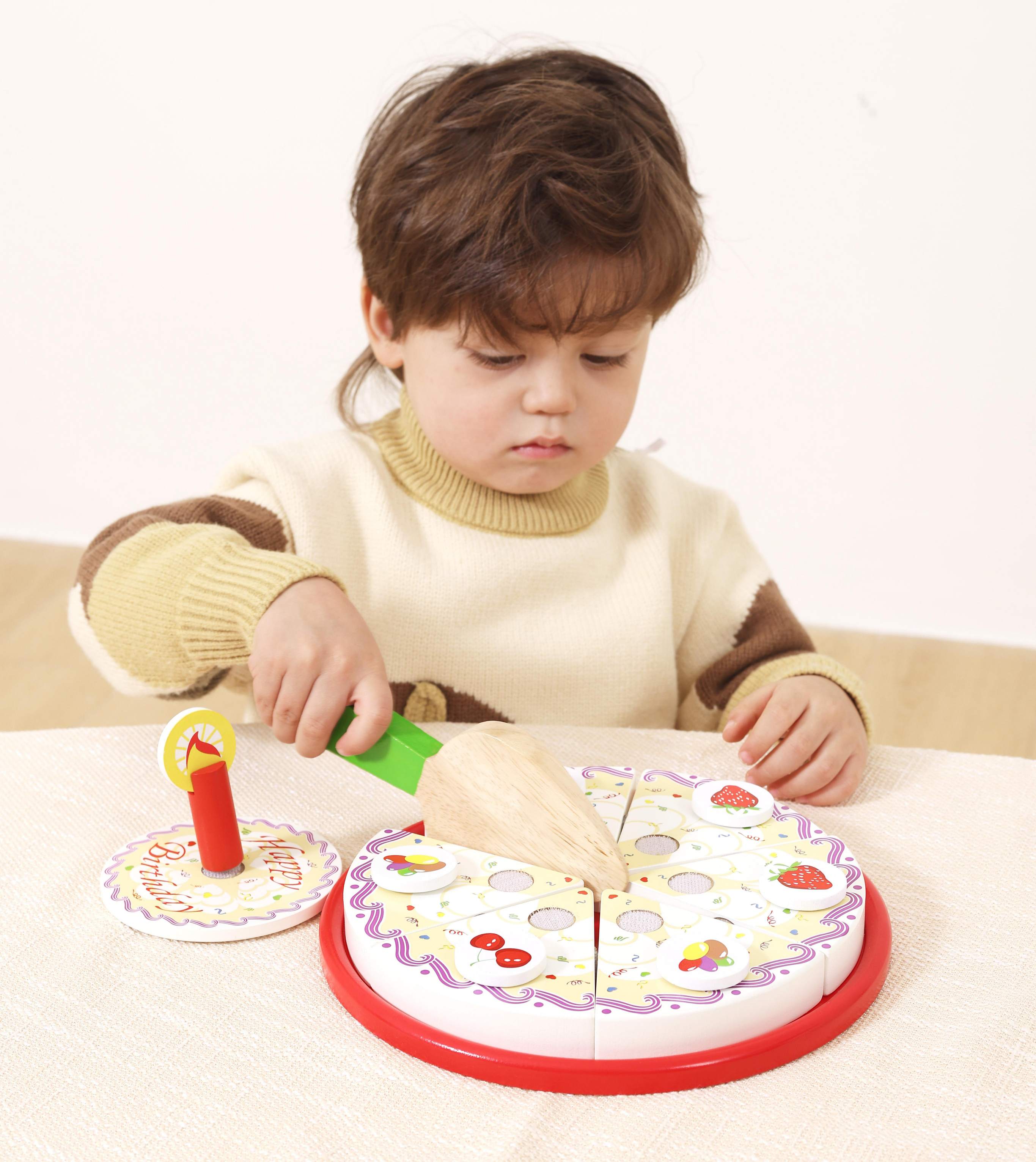Viga Wooden Interactive Birthday Cake Set - 15-Piece Montessori Celebration Toy