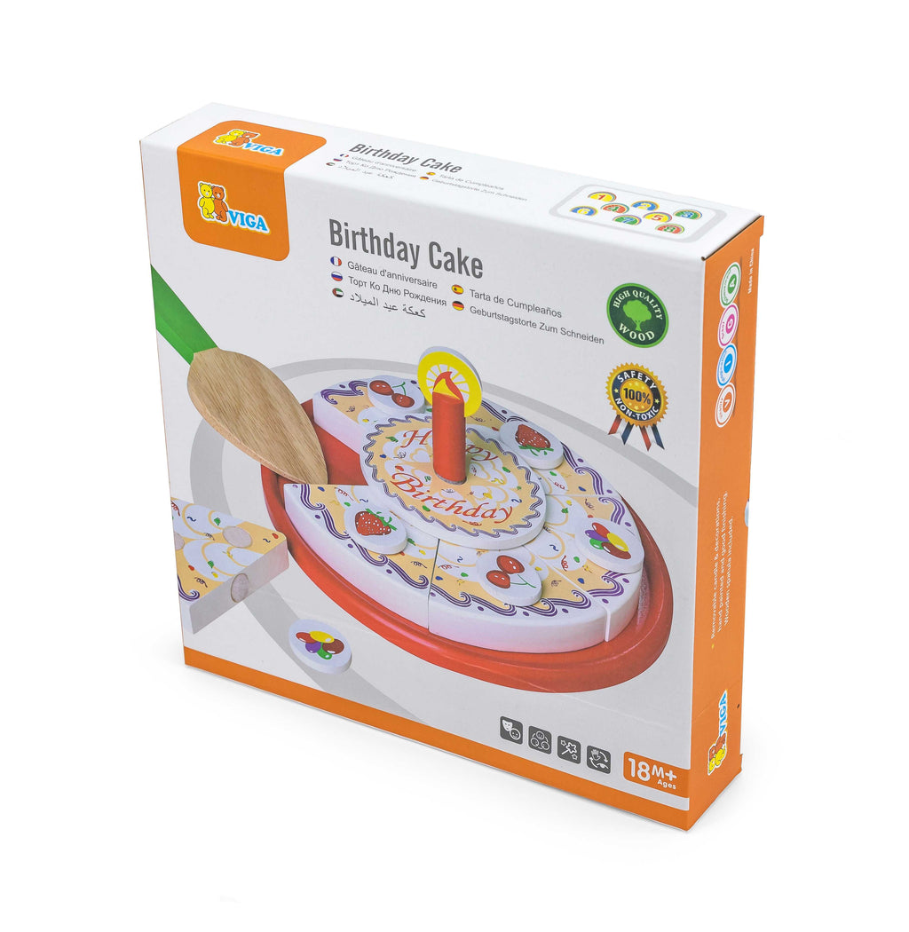 Viga Wooden Interactive Birthday Cake Set - 15-Piece Montessori Celebration Toy