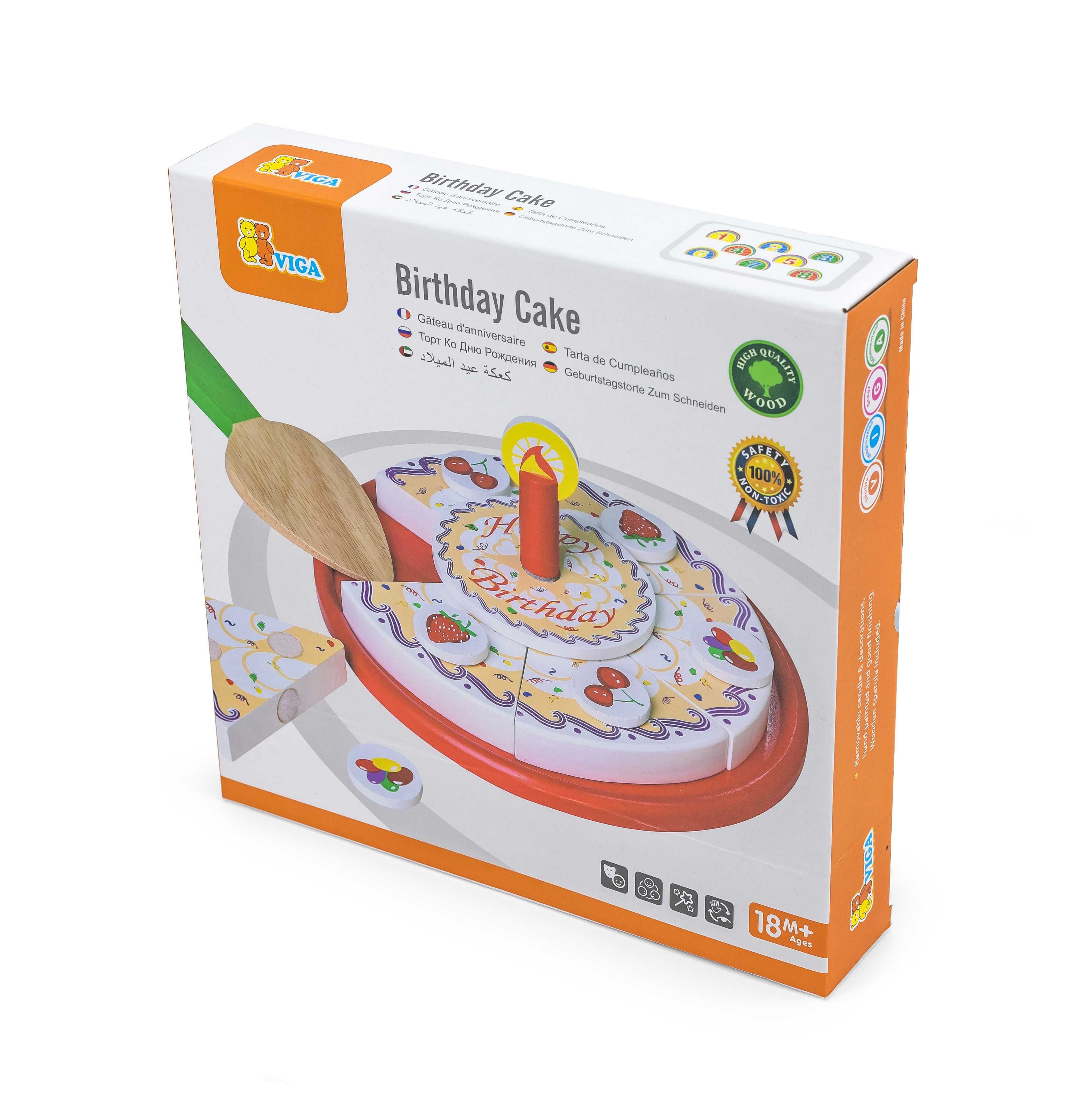 Viga Wooden Interactive Birthday Cake Set - 15-Piece Montessori Celebration Toy