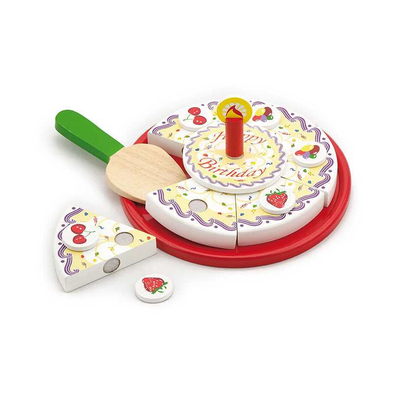 Viga Wooden Interactive Birthday Cake Set - 15-Piece Montessori Celebration Toy