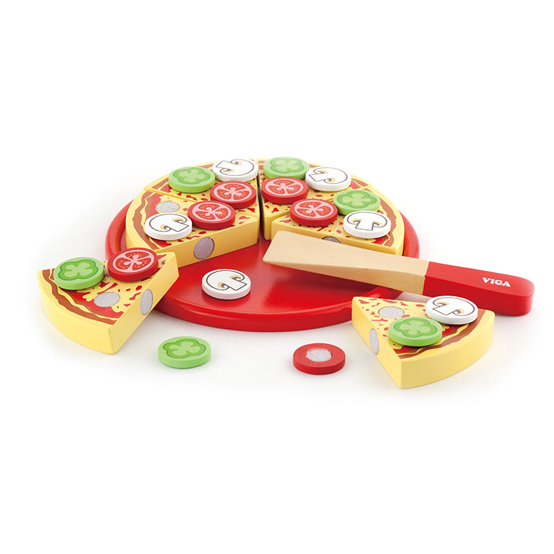 Viga Wooden Pizza Slicing Set - 26-Piece Montessori Fractions & Role Play Toy