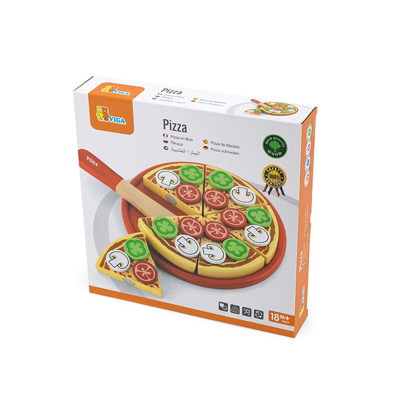 Viga Wooden Pizza Slicing Set - 26-Piece Montessori Fractions & Role Play Toy