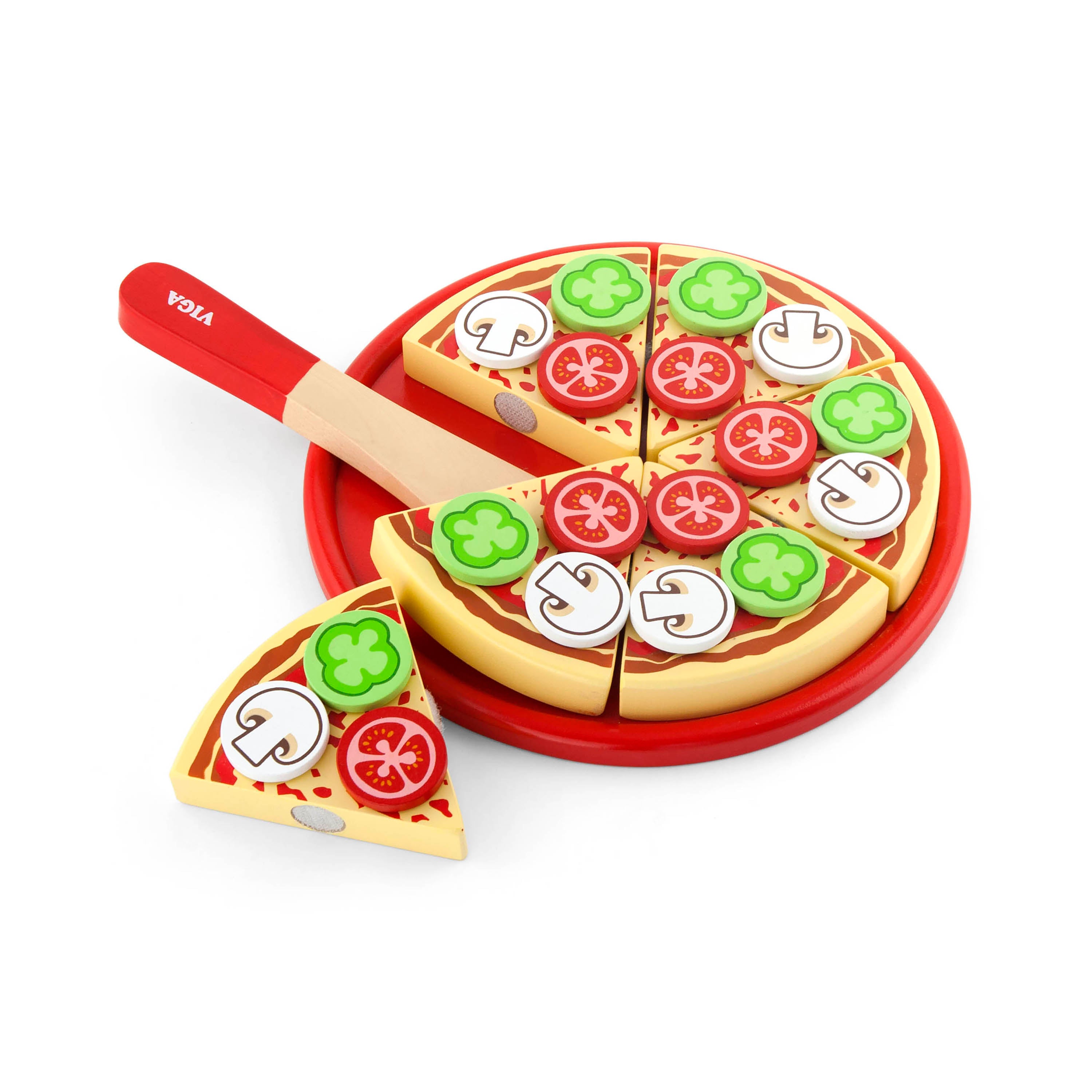 Viga Wooden Pizza Slicing Set - 26-Piece Montessori Fractions & Role Play Toy