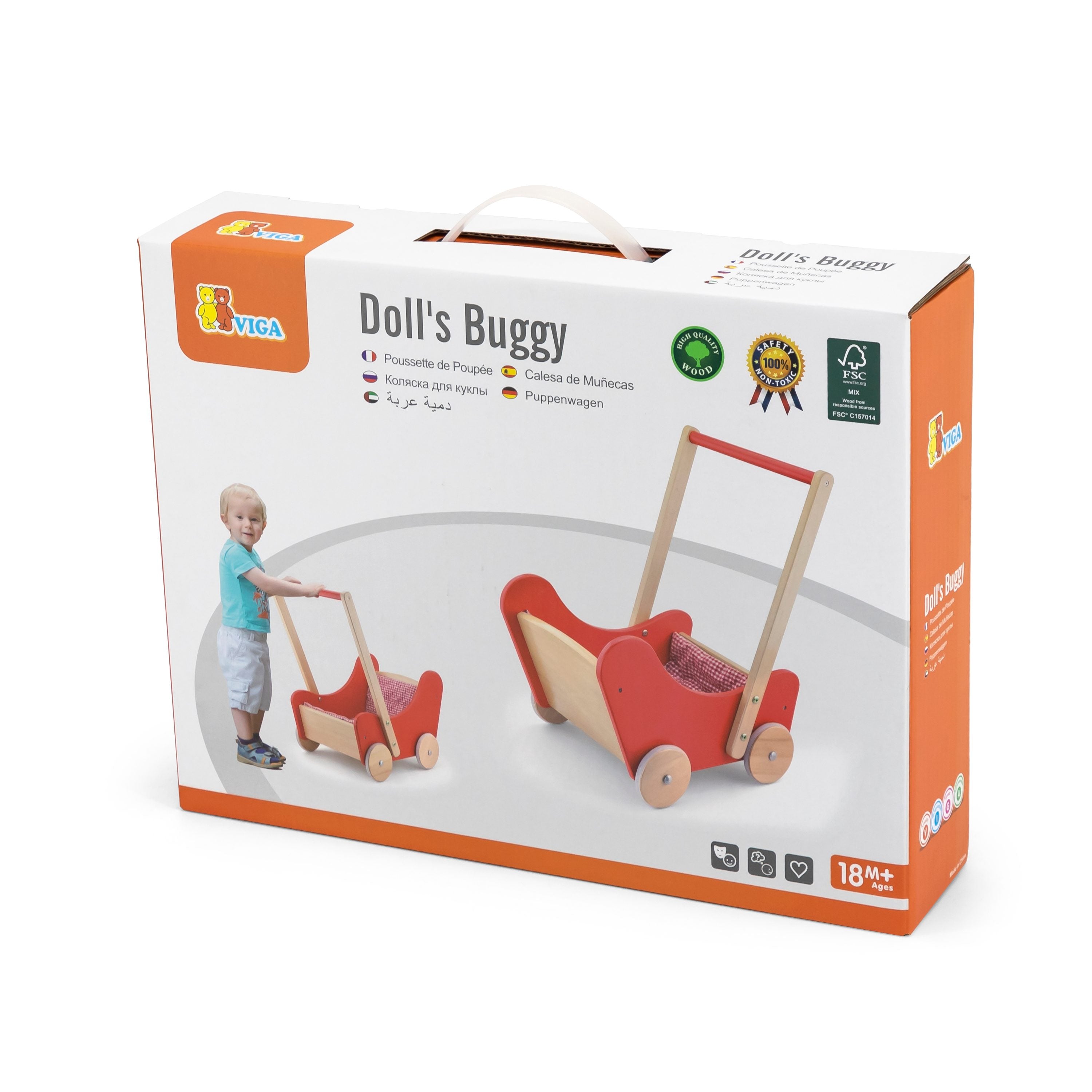 Viga Premium Wooden Doll Stroller & Walker - 2-in-1 Nurturing Role Play Toy