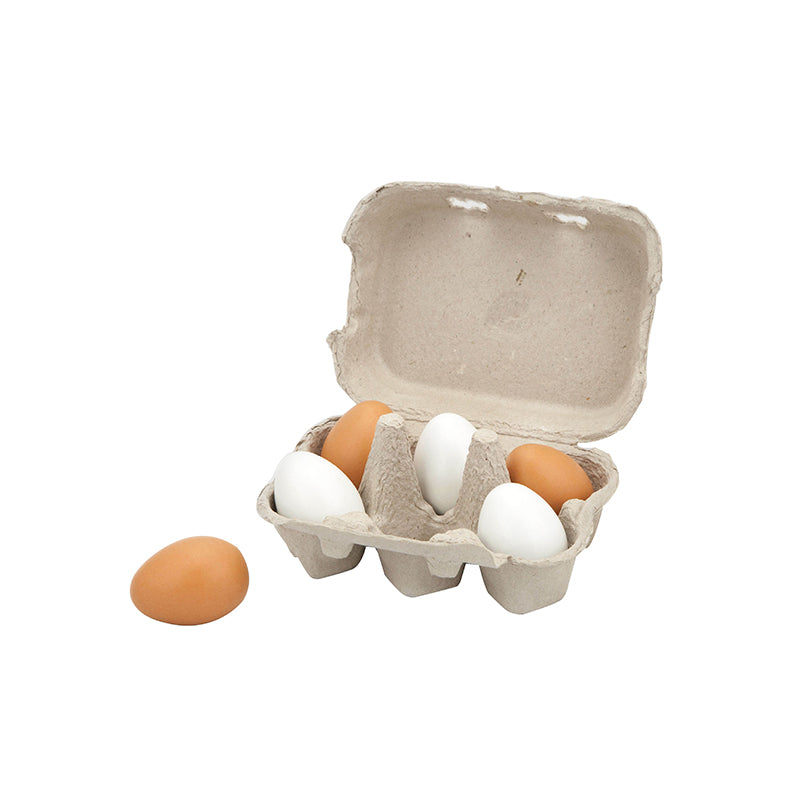 Viga 6-Piece Wooden Egg Carton Set - Realistic Brown & White Montessori Play Food