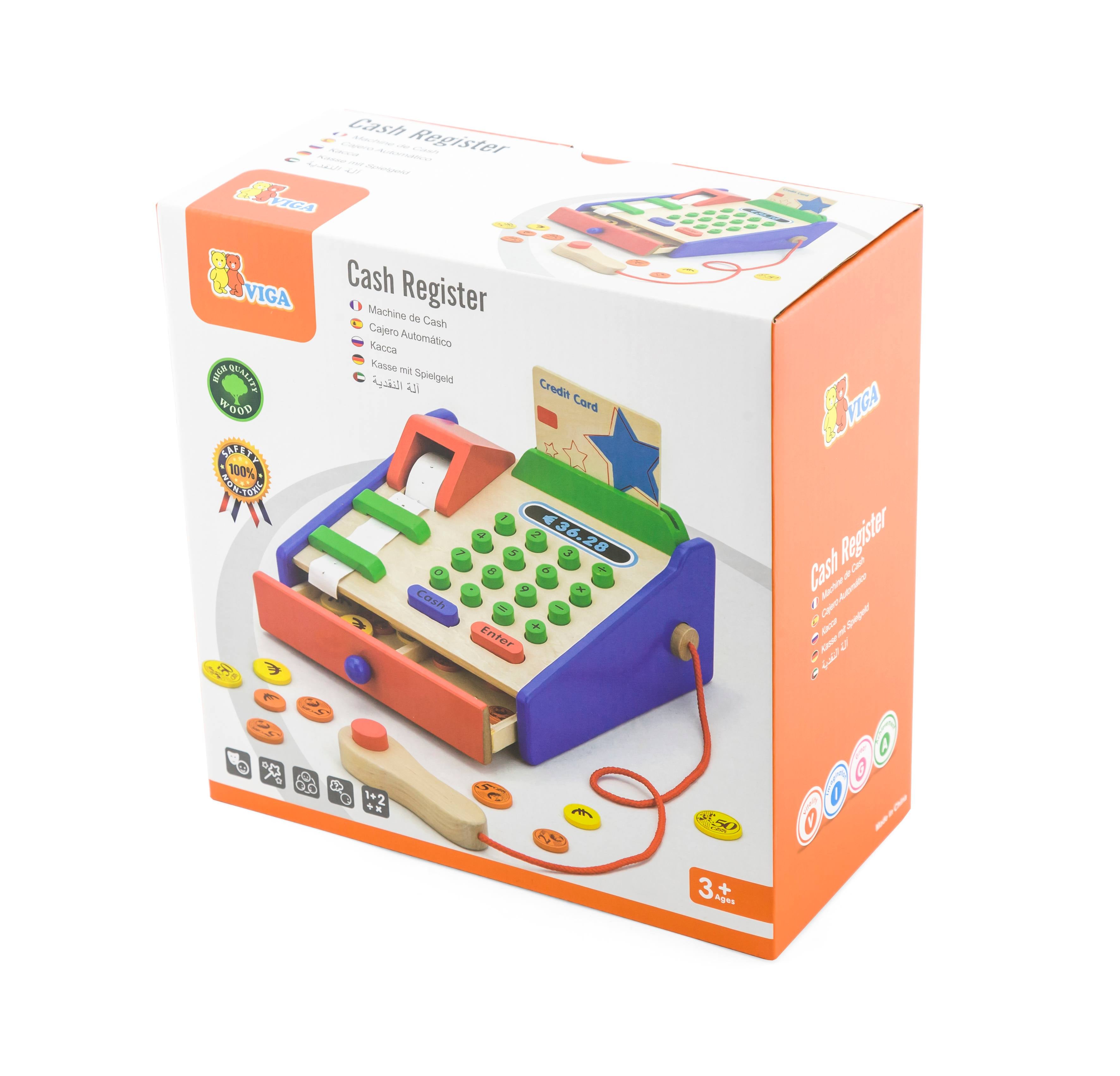 Viga 44-Piece Mini Wooden Cash Register Set - Montessori Math & Money Learning Toy