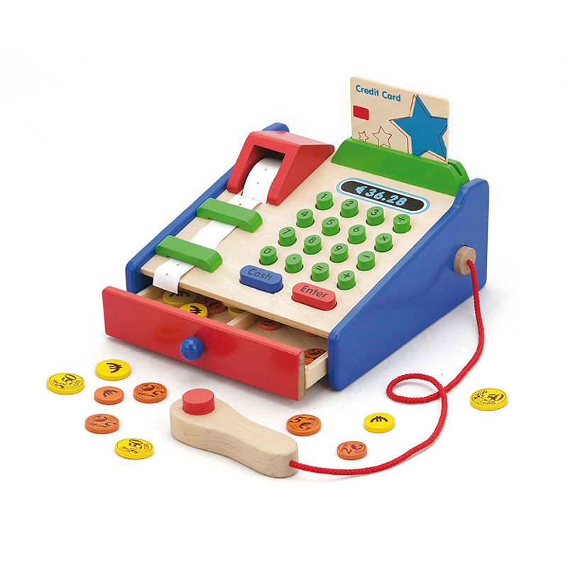 Viga 44-Piece Mini Wooden Cash Register Set - Montessori Math & Money Learning Toy