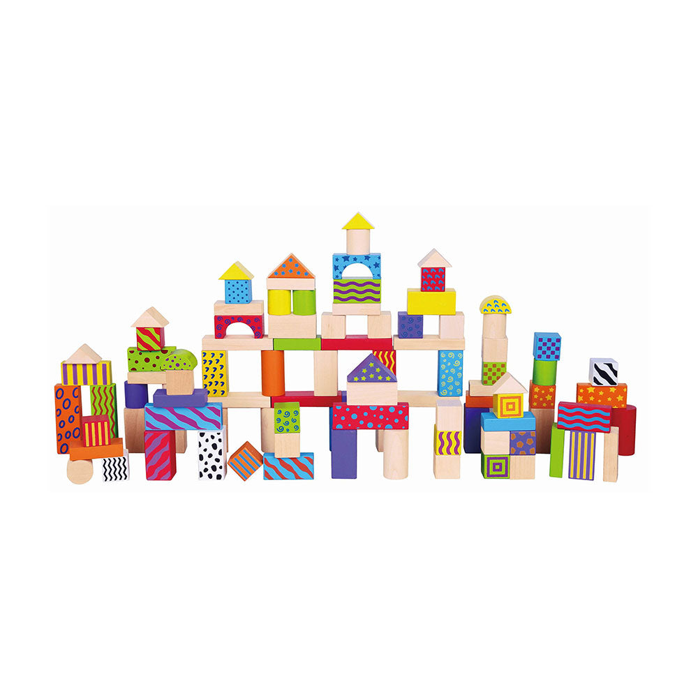 Viga 100-Piece Classic Colorful Wooden Blocks - Deluxe Montessori Open-Ended Construction Set