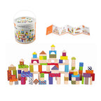 Viga 100-Piece Classic Colorful Wooden Blocks - Deluxe Montessori Open-Ended Construction Set