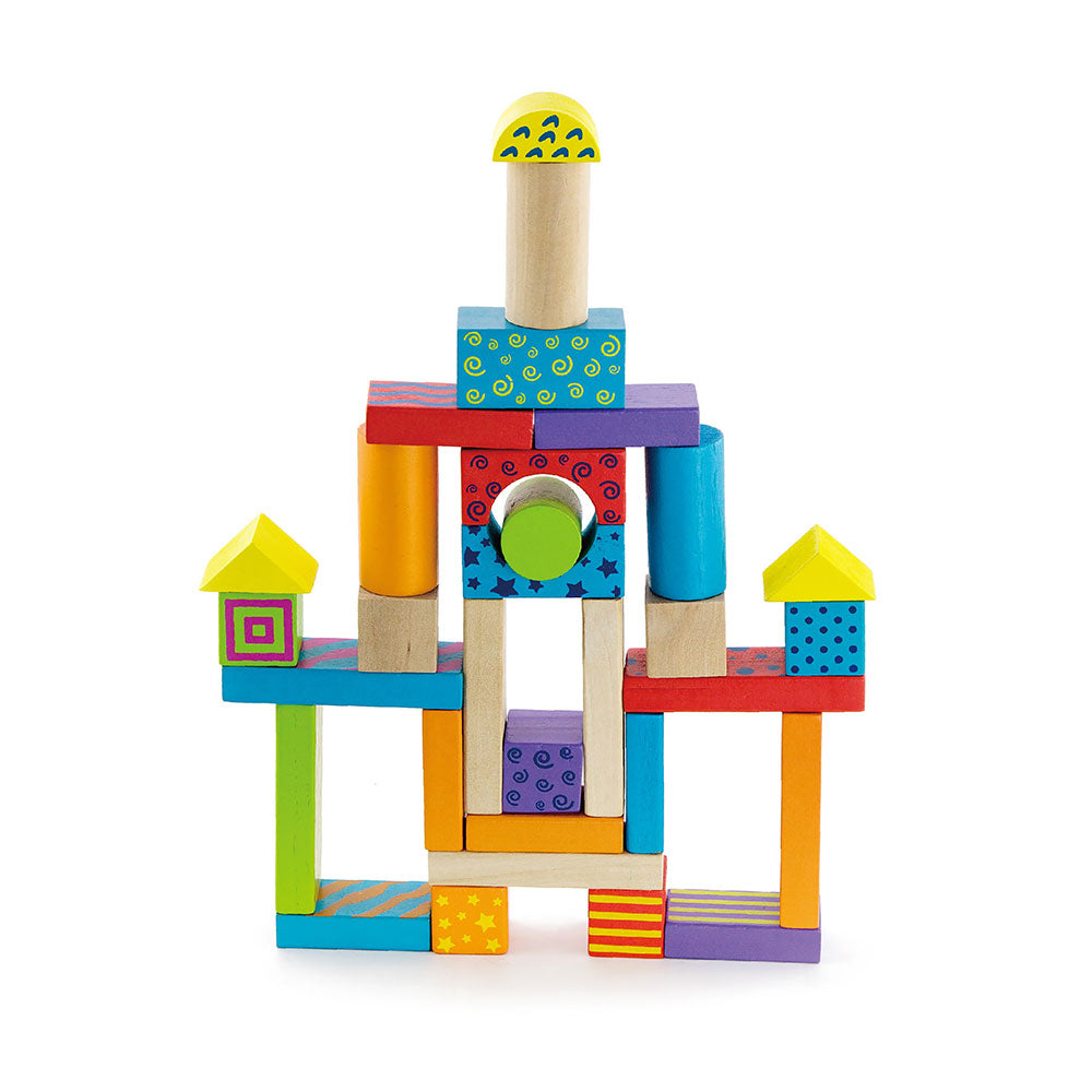 Viga 100-Piece Classic Colorful Wooden Blocks - Deluxe Montessori Open-Ended Construction Set