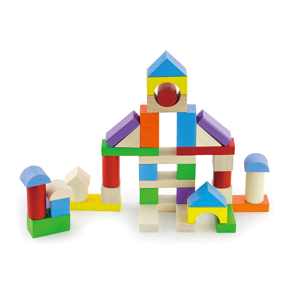 Viga 100-Piece Classic Wooden Building Blocks with Large Storage Bucket