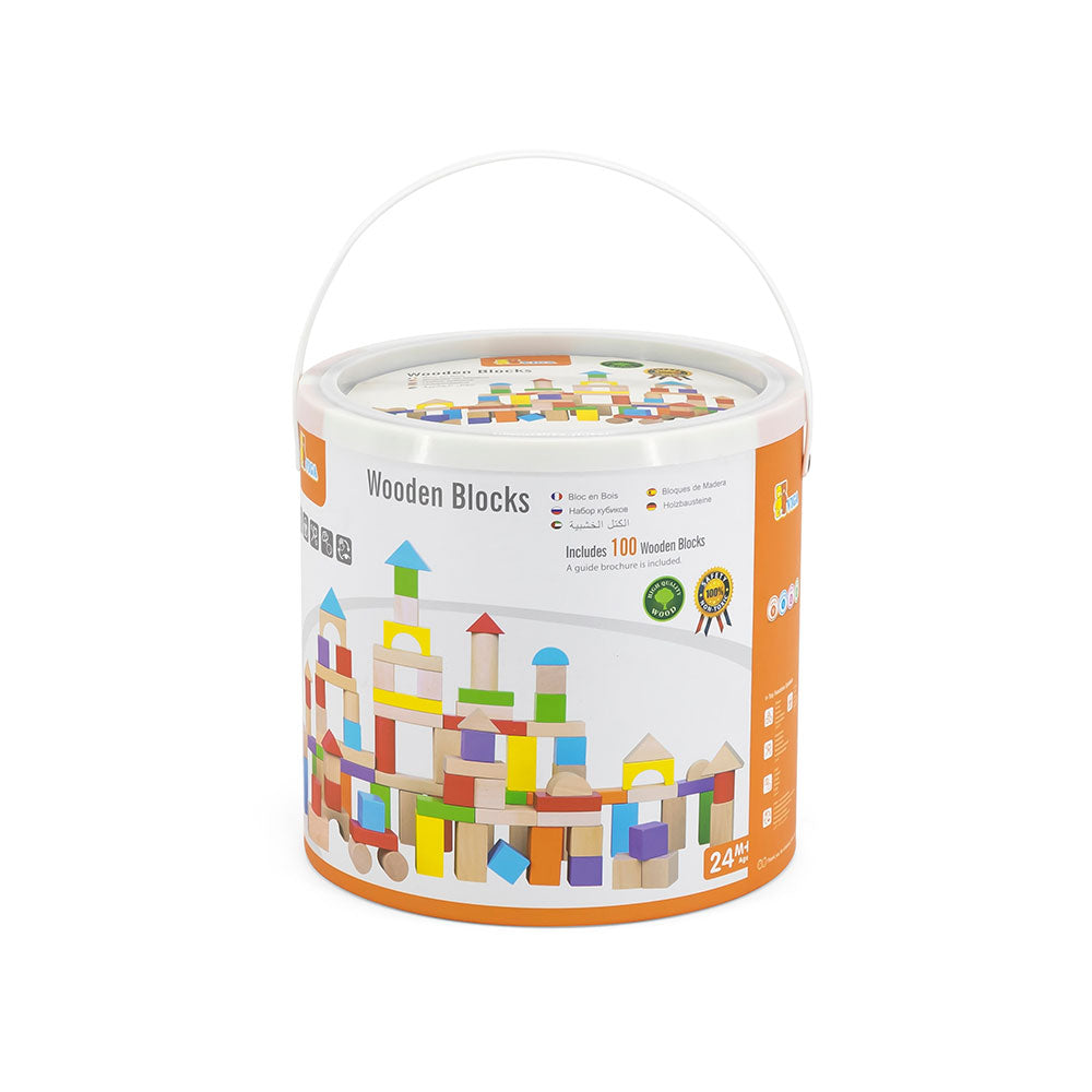 Viga 100-Piece Classic Wooden Building Blocks with Large Storage Bucket