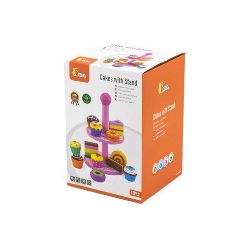 Viga 13-Piece 2-Tier Wooden Cupcake Stand & Dessert Set - Montessori Tea Party Toy