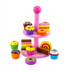 Viga 13-Piece 2-Tier Wooden Cupcake Stand & Dessert Set - Montessori Tea Party Toy