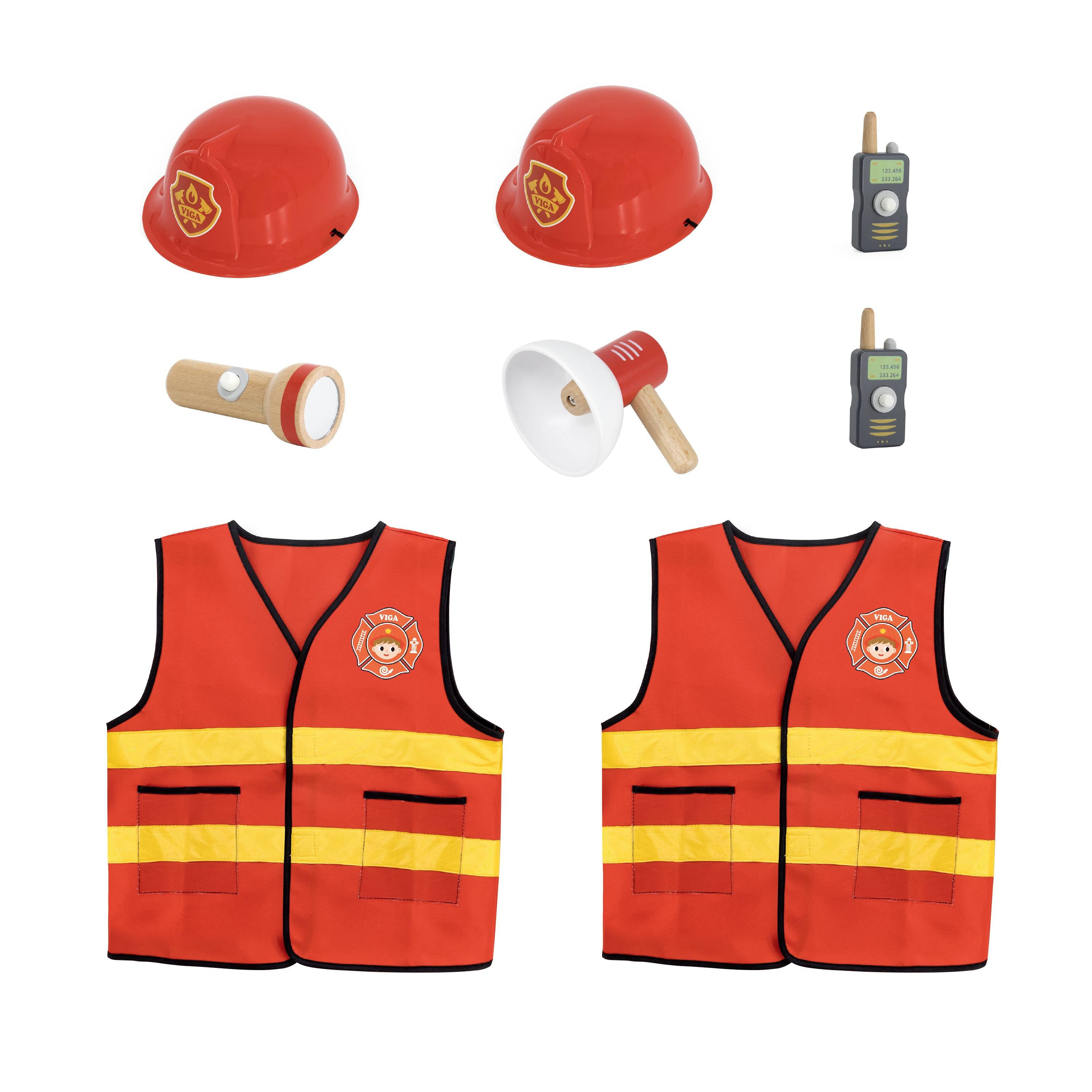 Viga 8-Piece Junior Firefighter Hero Role-Play Set - 2 Outfits & Pro Accessories