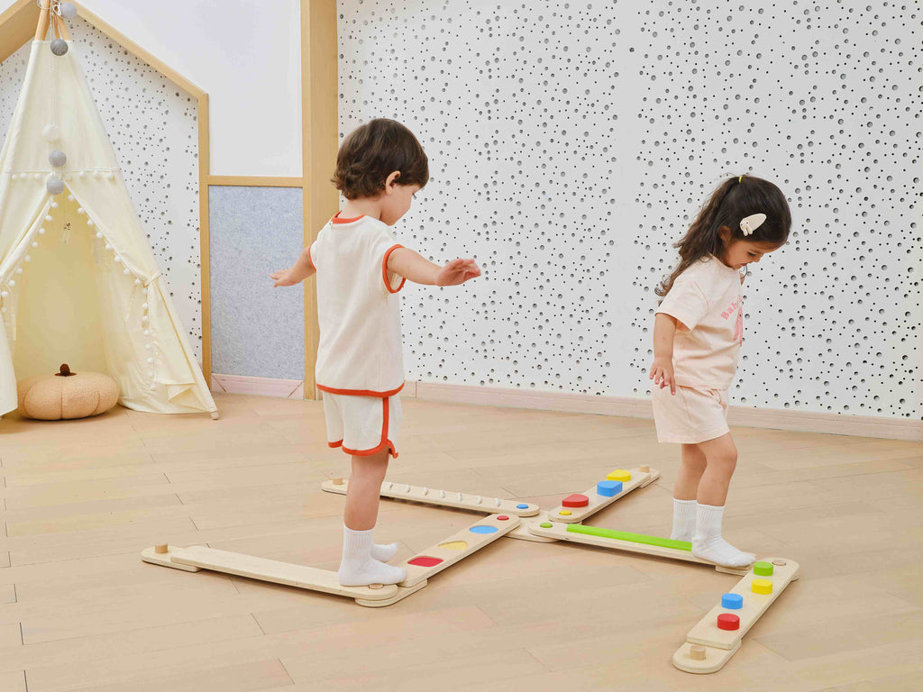Viga 7-Piece Wooden Sensory Balance Beam Set - Modular Obstacle Course for Toddlers