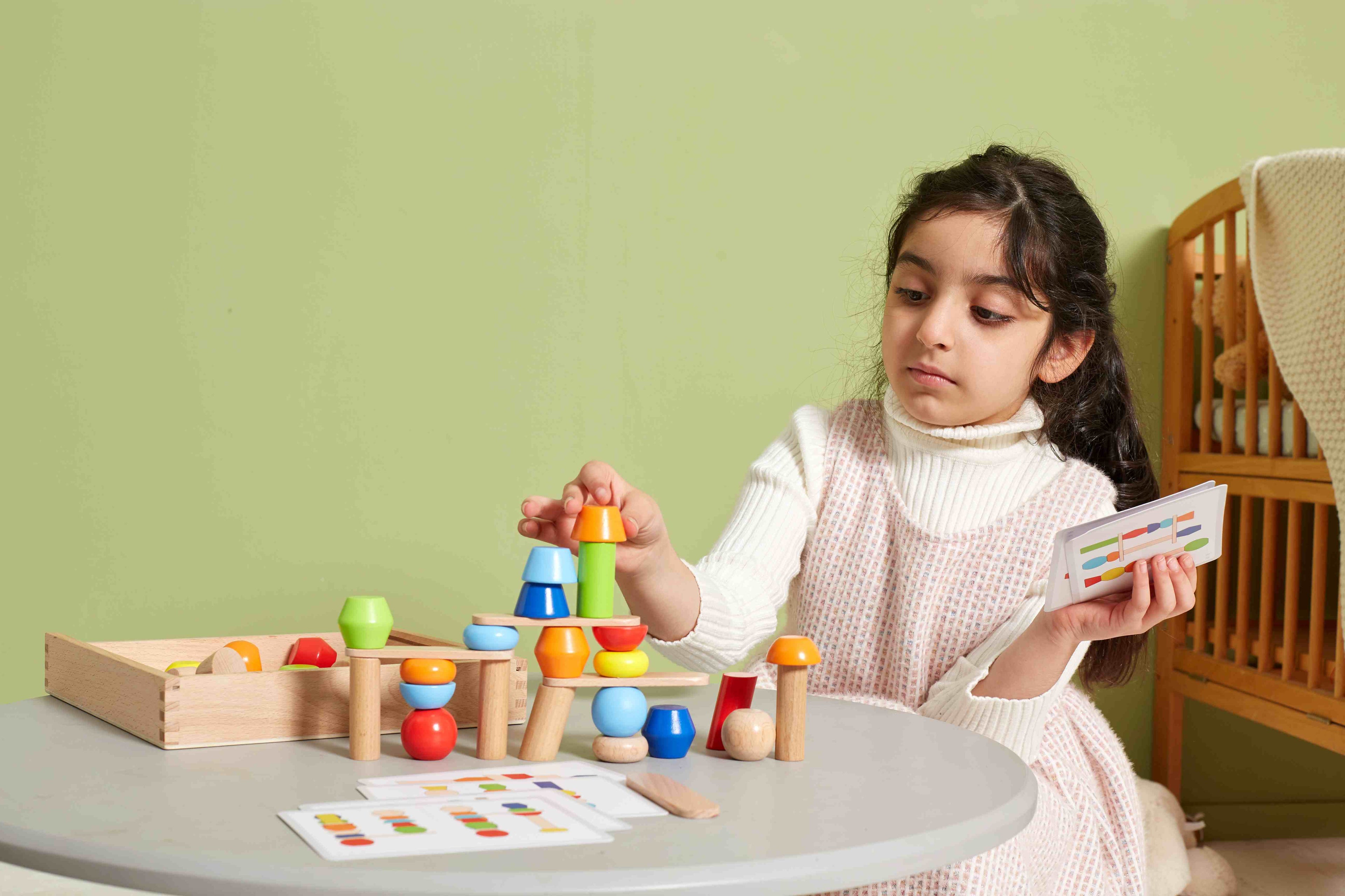Viga Geometric Stacking Tower - 53pc Balancing & Engineering Set with Beechwood Box